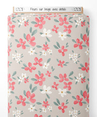 Tissu - Fleurs sur beige avec détails