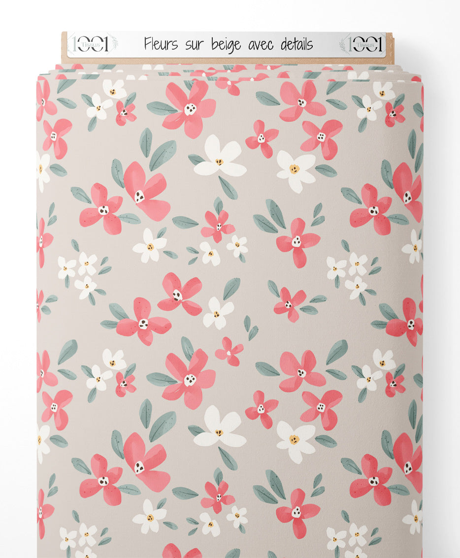 Tissu - Fleurs sur beige avec détails