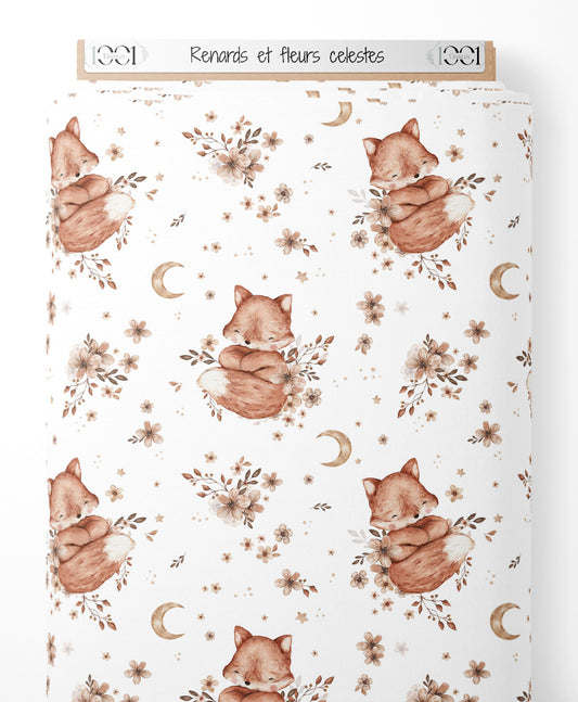 Tissu - Renards et fleurs célestes