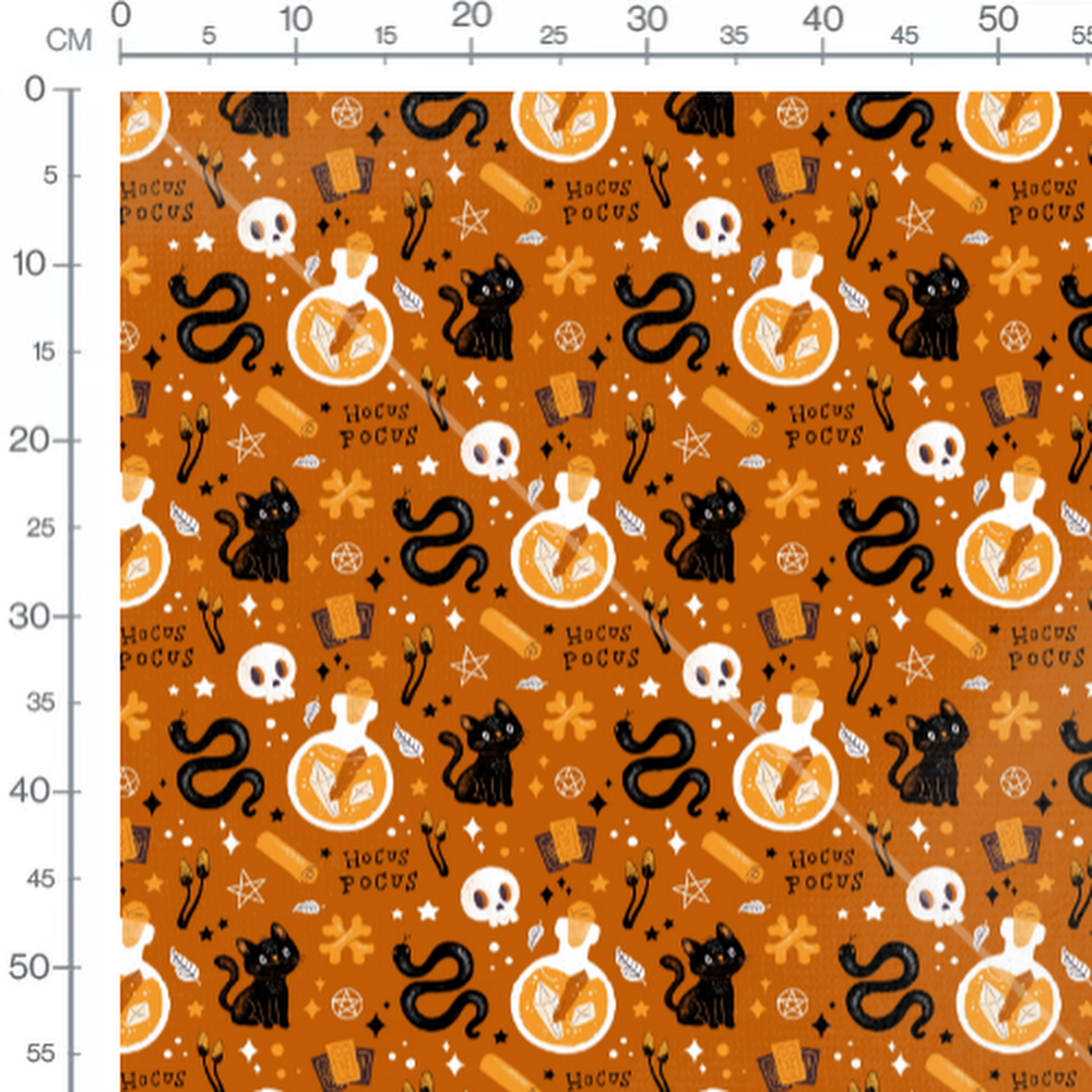Tissu - Chats noirs et potions orange