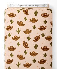 Tissu - Chapeaux et lunes sur beige