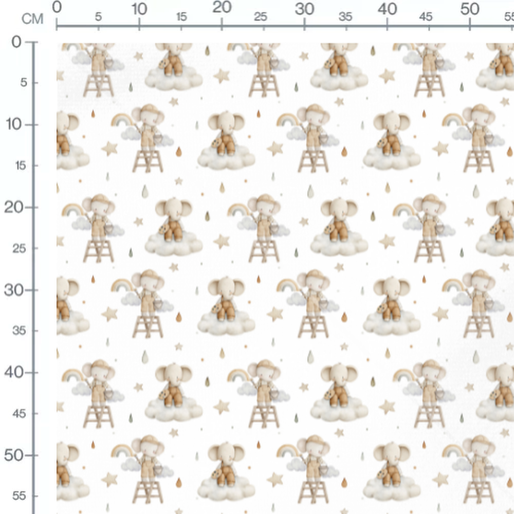 Tissu - Éléphants en salopette pastel