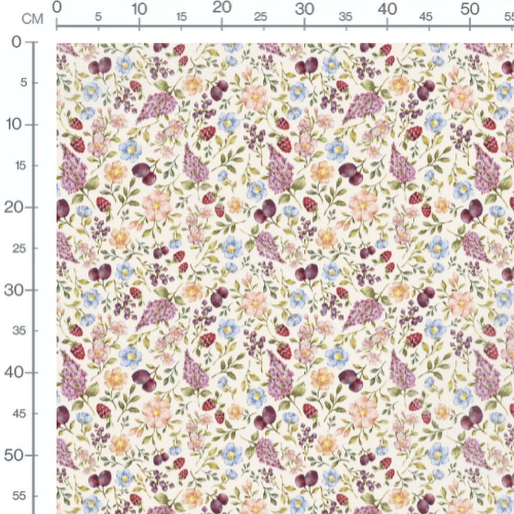 Tissu - Fleurs et fruits colorés