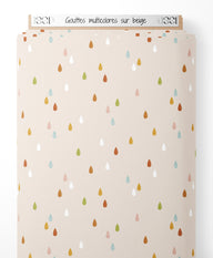 Tissu - Gouttes multicolores sur beige