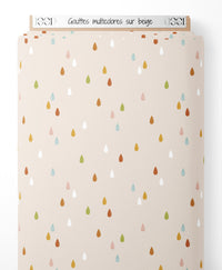 Tissu - Gouttes multicolores sur beige