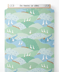 Tissu - Oies blanches sur collines