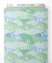 Tissu - Oies blanches sur collines