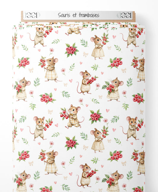 Tissu - Souris et framboises