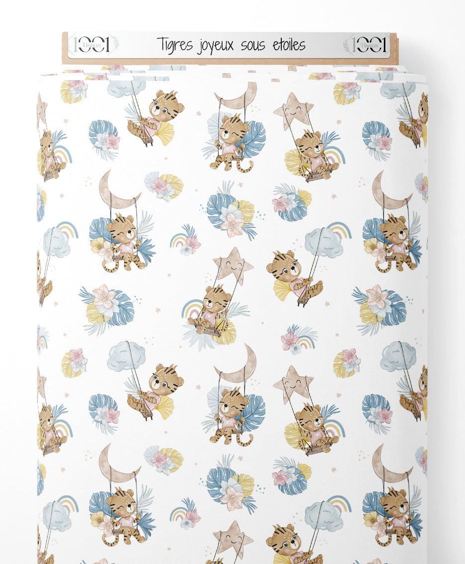 Tissu - Tigres joyeux sous étoiles