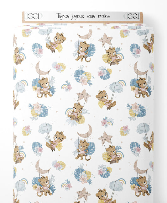 Tissu - Tigres joyeux sous étoiles