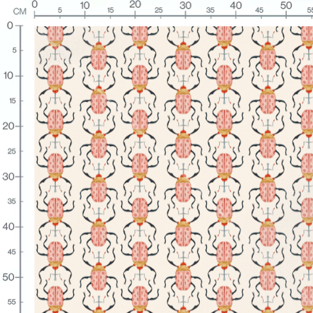 Tissu - Coléoptères roses sur beige