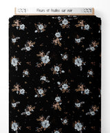 Tissu - Fleurs et feuilles sur noir
