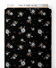 Tissu - Fleurs et feuilles sur noir