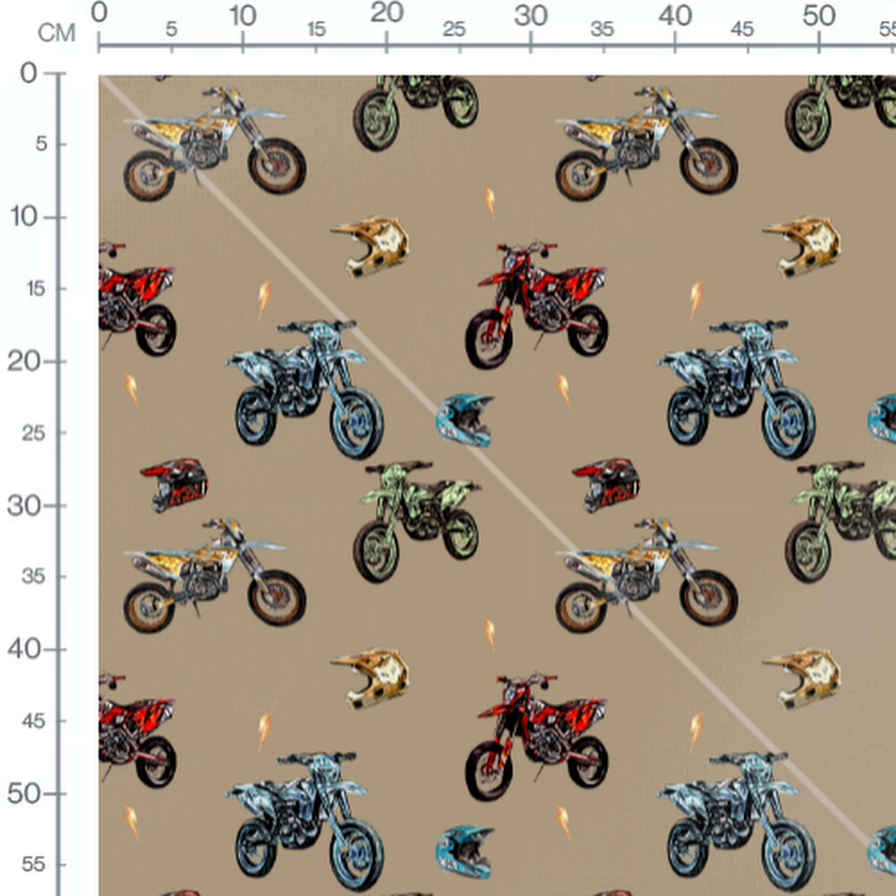 Tissu - Motos colorées sur beige