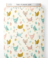 Tissu - Poules et poussins pastel