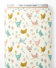 Tissu - Poules et poussins pastel
