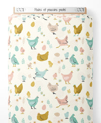 Tissu - Poules et poussins pastel