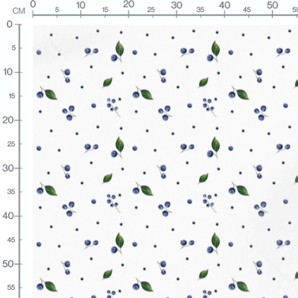 Tissu - Myrtilles et feuilles blanches