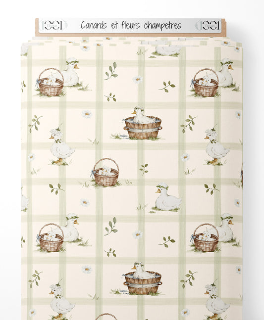 Tissu - Canards et fleurs champêtres