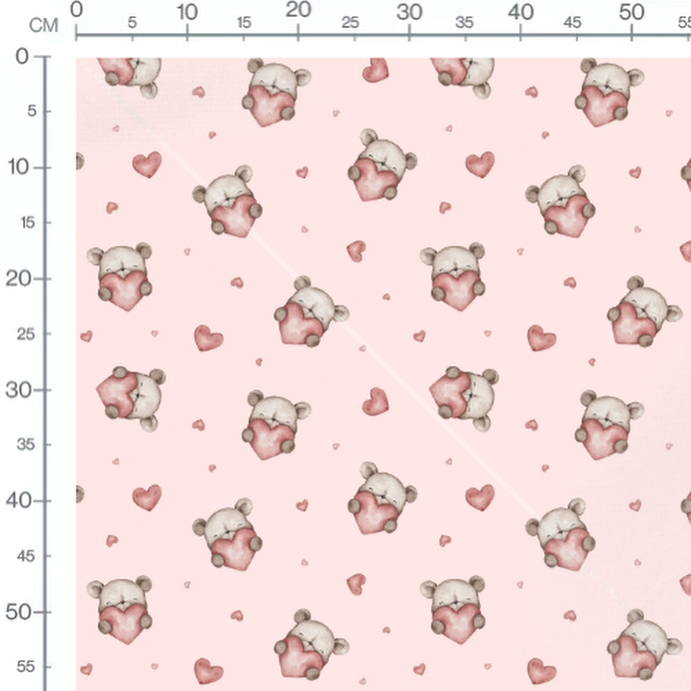 Tissu - Oursons et cœurs sur rose pâle
