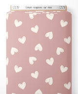 Tissu - Cœurs esquissés sur rose