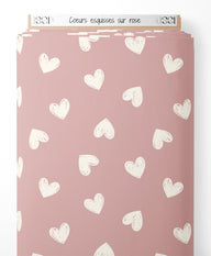 Tissu - Cœurs esquissés sur rose