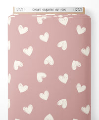 Tissu - Cœurs esquissés sur rose