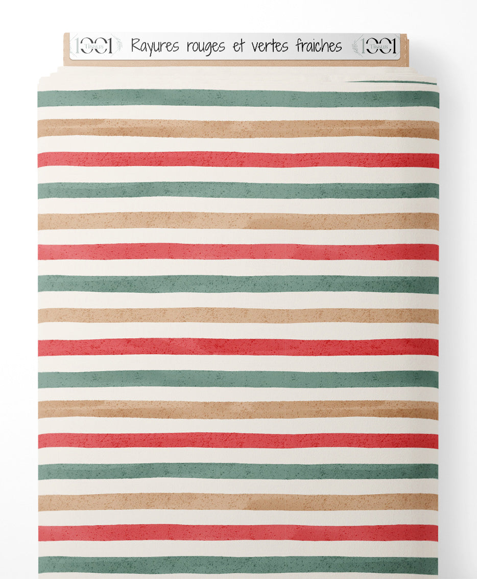 Tissu - Rayures rouges et vertes fraîches