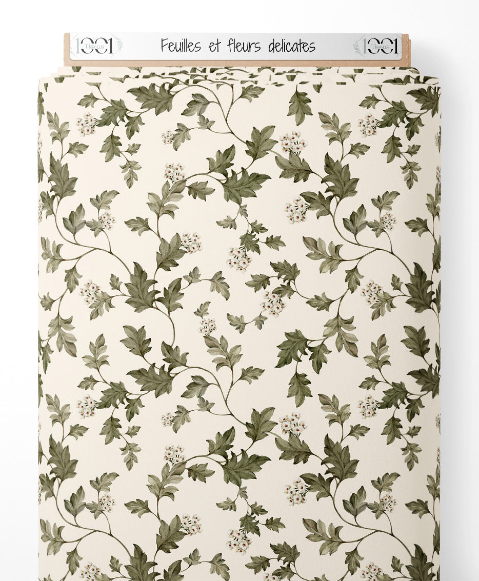 Tissu - Feuilles et fleurs délicates