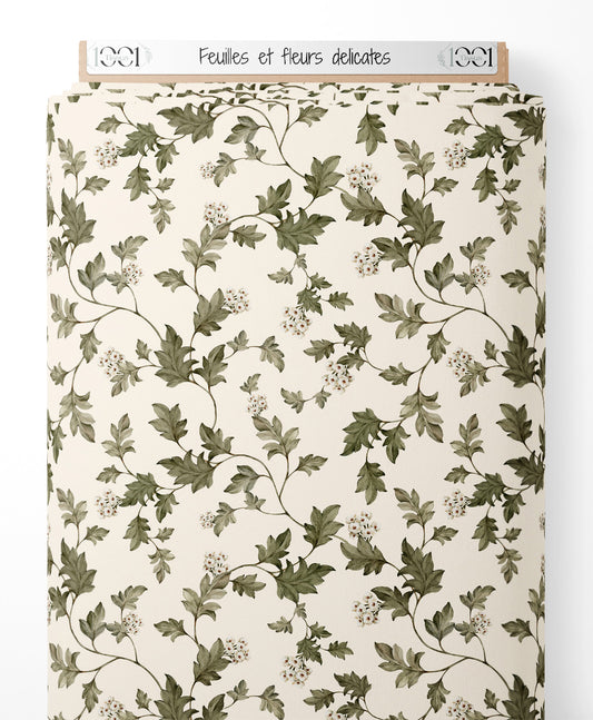 Tissu - Feuilles et fleurs délicates