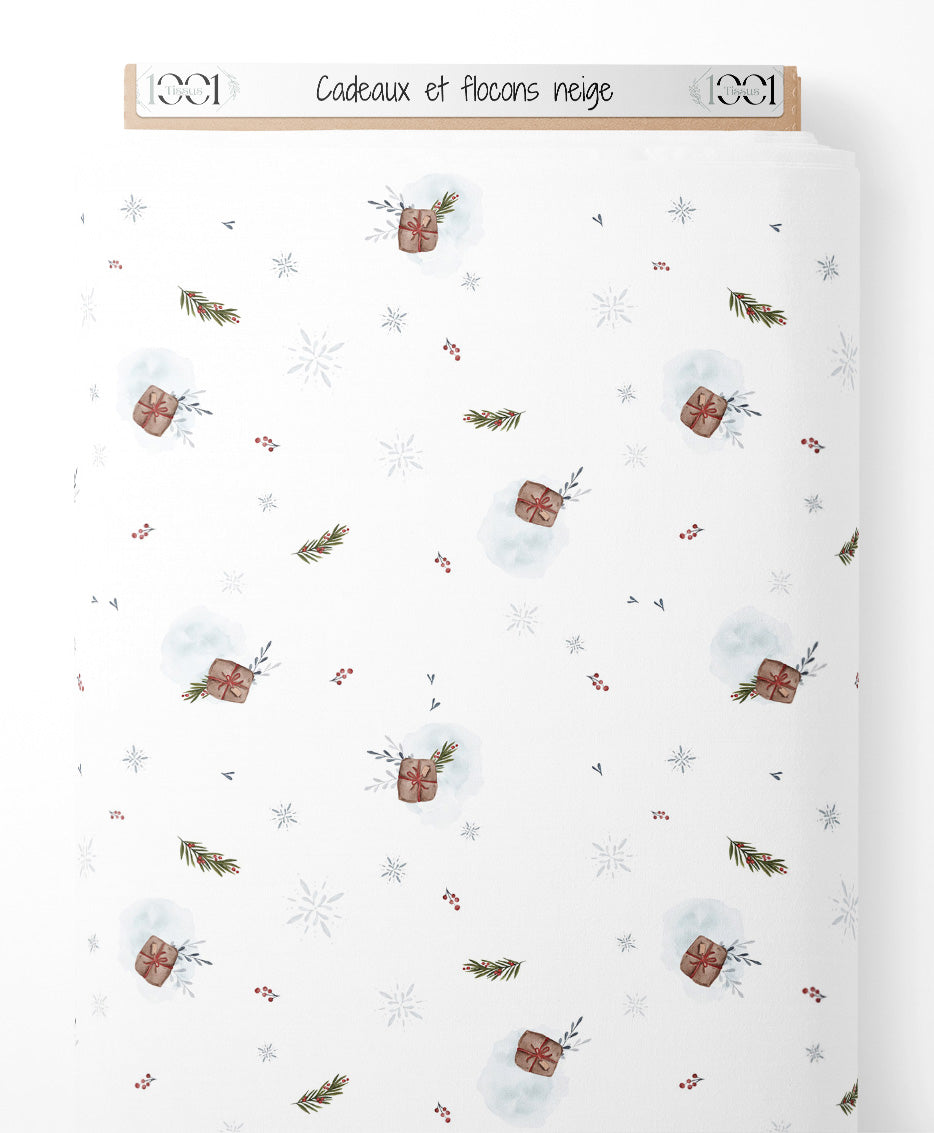 Tissu - Cadeaux et flocons neige
