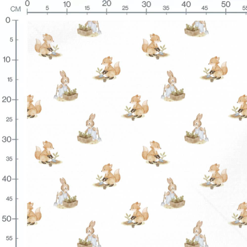 Tissu - Renards et lapins en jardinage
