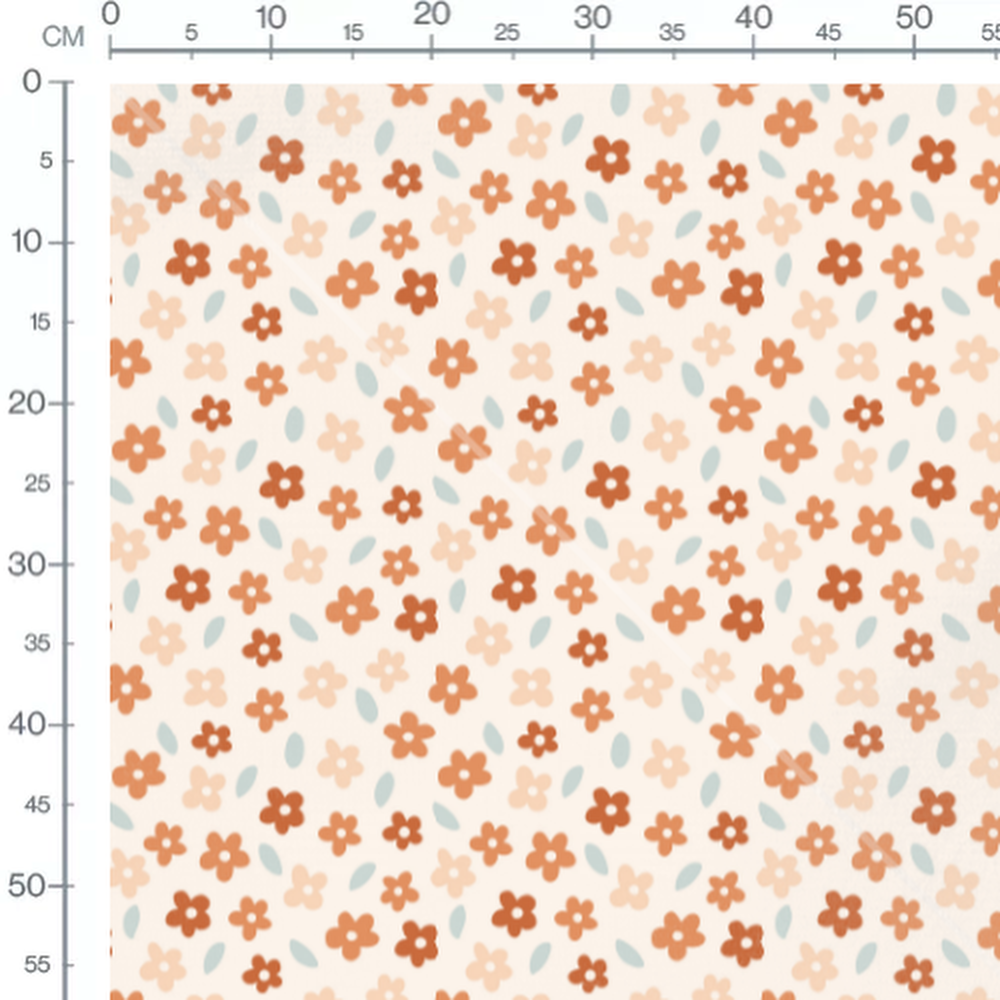 Tissu - Fleurs orange et beige