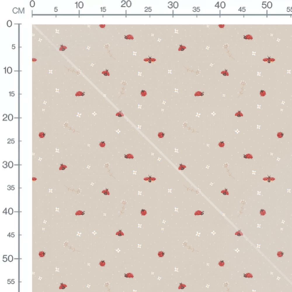 Tissu - Coccinelles et fleurs blanches