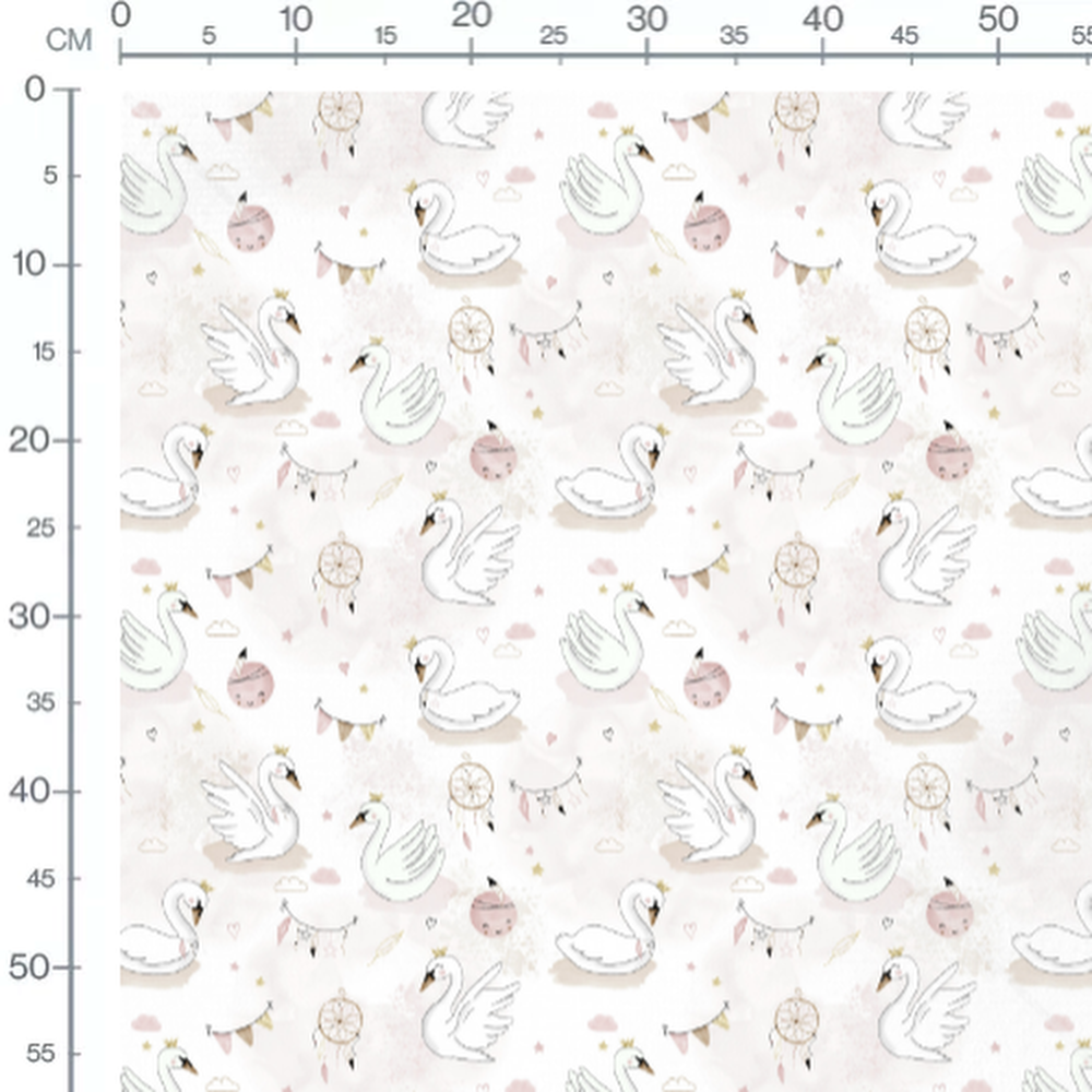 Tissu - Cygnes dorés sur rose pâle