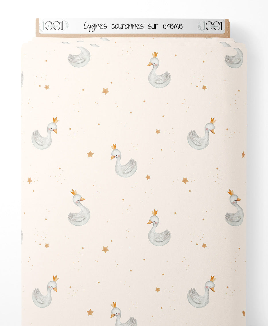 Tissu - Cygnes couronnés sur crème