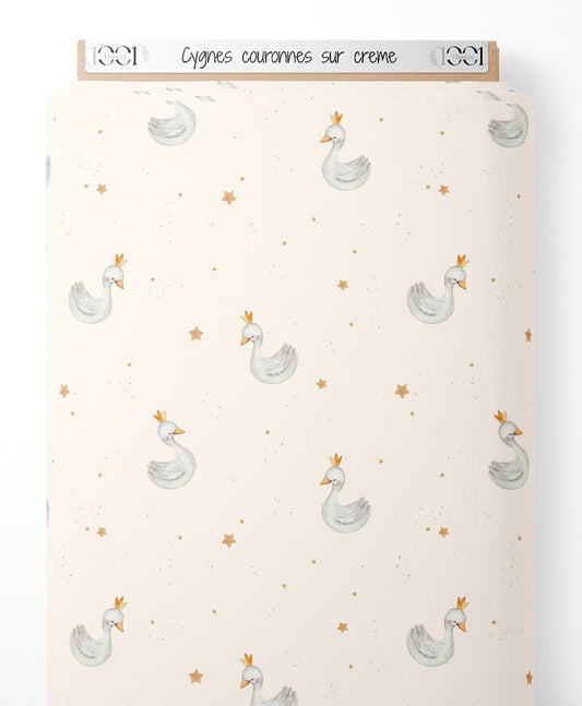 Tissu - Cygnes couronnés sur crème
