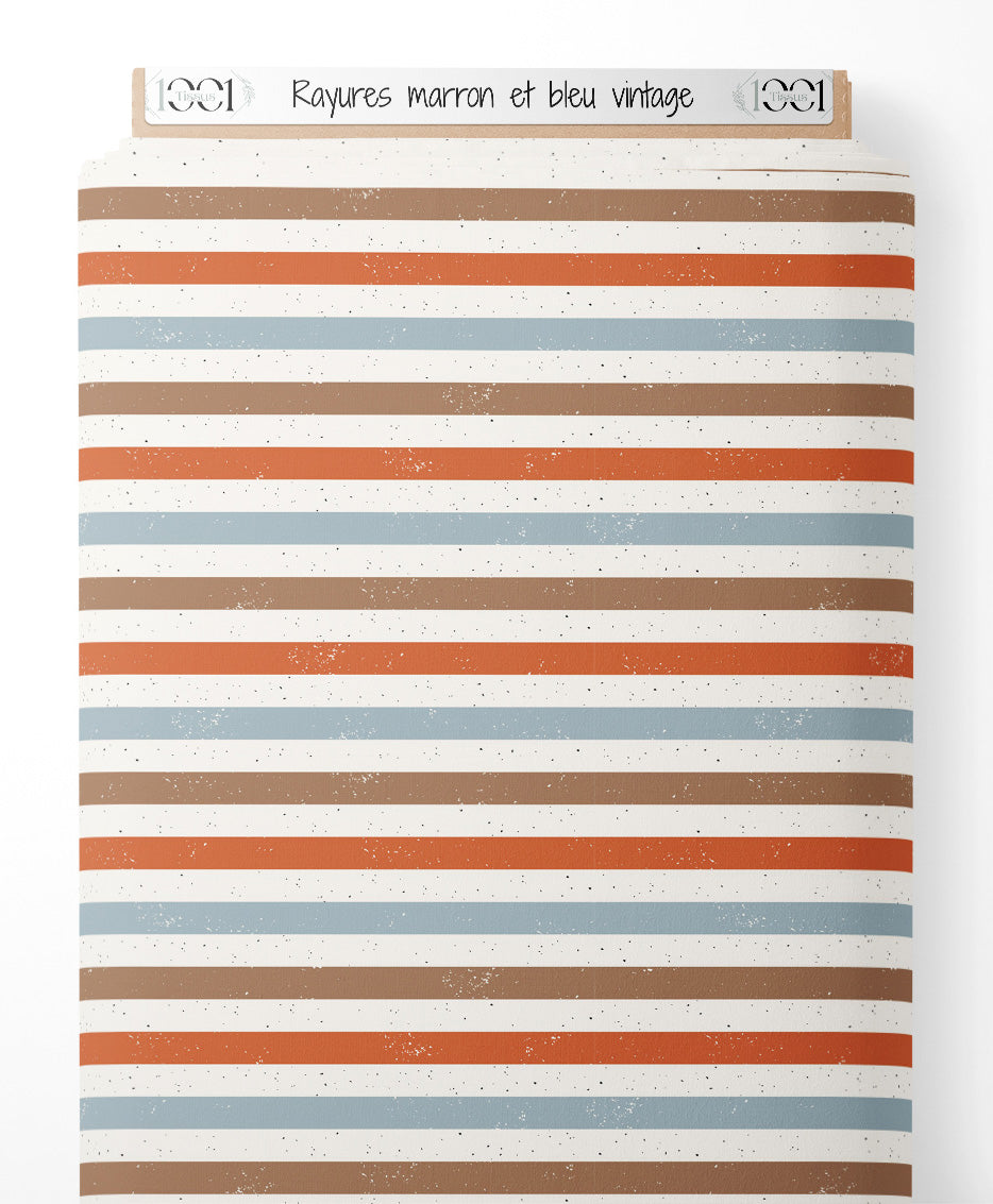 Tissu - Rayures marron et bleu vintage