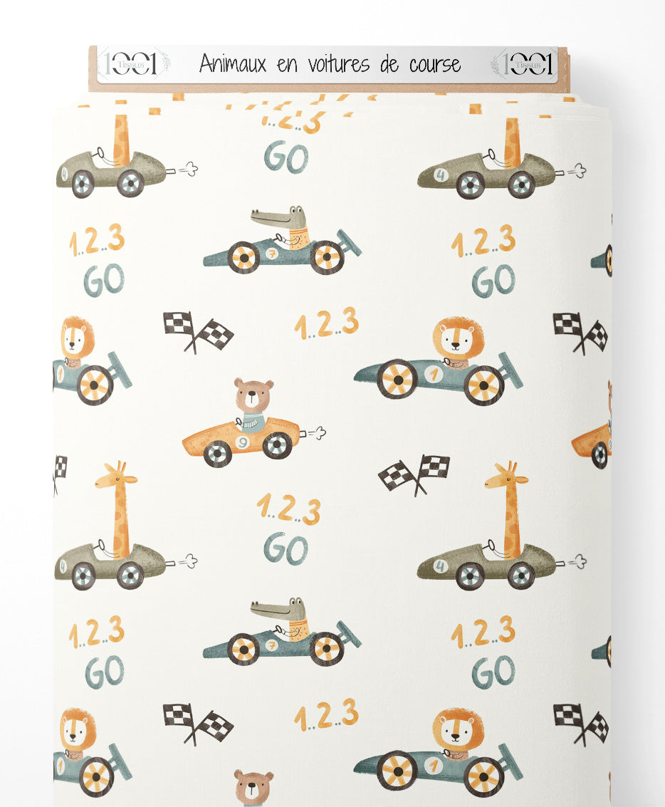 Tissu - Animaux en voitures de course