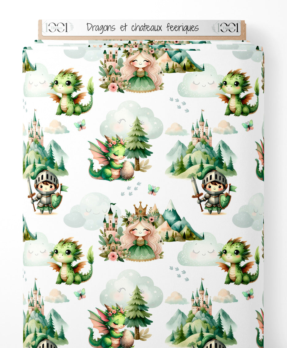 Tissu - Dragons et châteaux féeriques