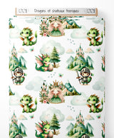 Tissu - Dragons et châteaux féeriques