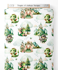 Tissu - Dragons et châteaux féeriques