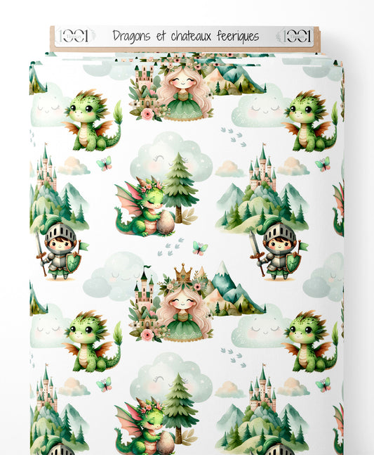 Tissu - Dragons et châteaux féeriques