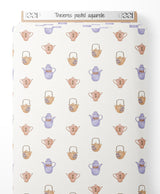 Tissu - Théières pastel aquarelle