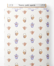 Tissu - Théières pastel aquarelle