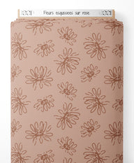 Tissu - Fleurs esquissées sur rose