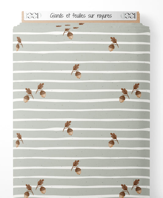 Tissu - Glands et feuilles sur rayures