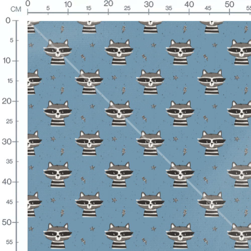 Tissu - Raton laveur fond bleu