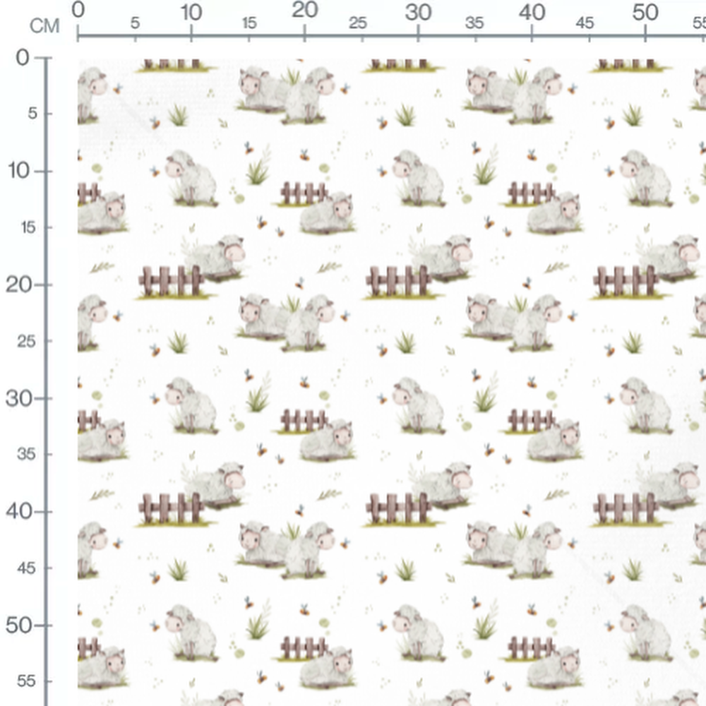 Tissu - Moutons et clôtures en bois
