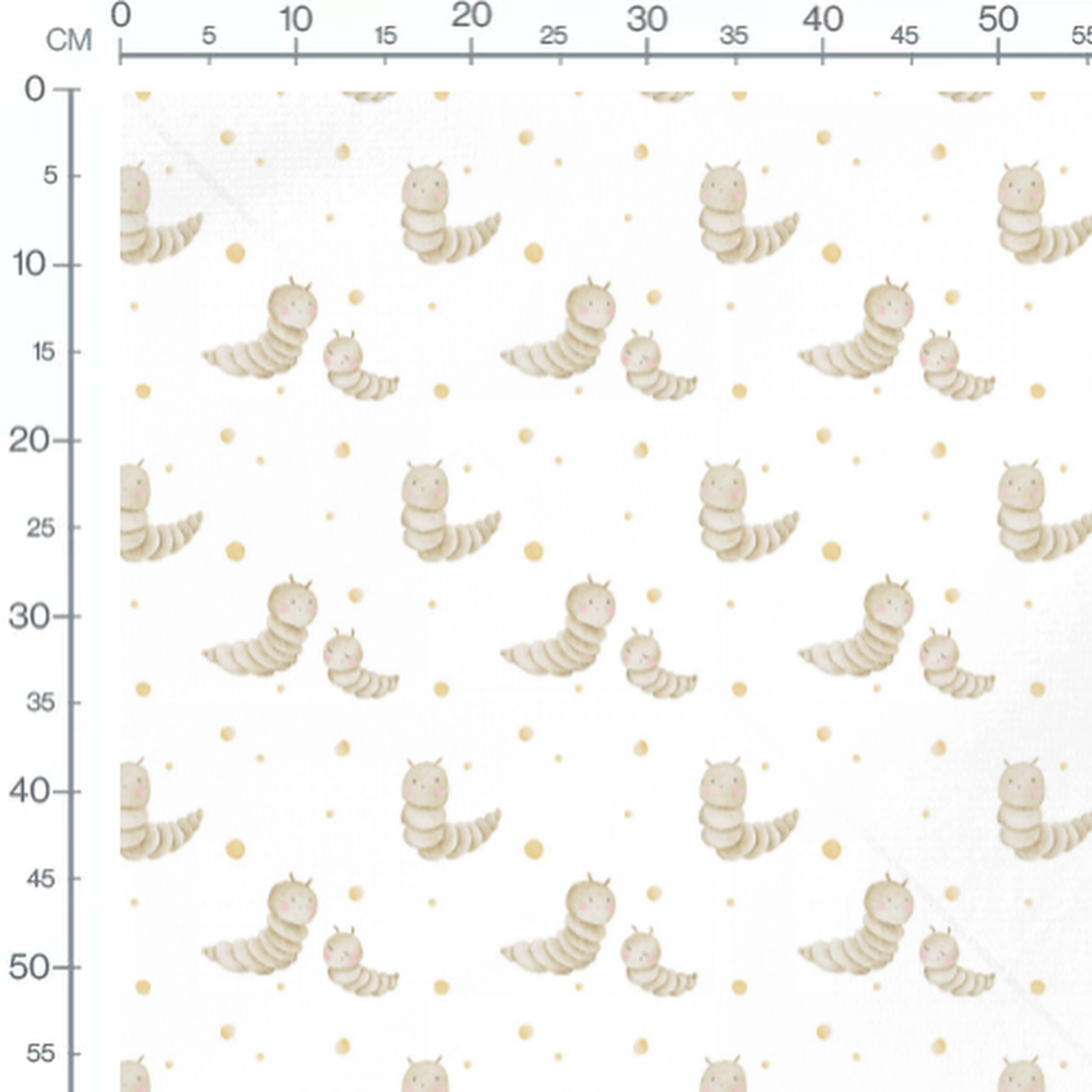 Tissu - Chenilles et pois beige